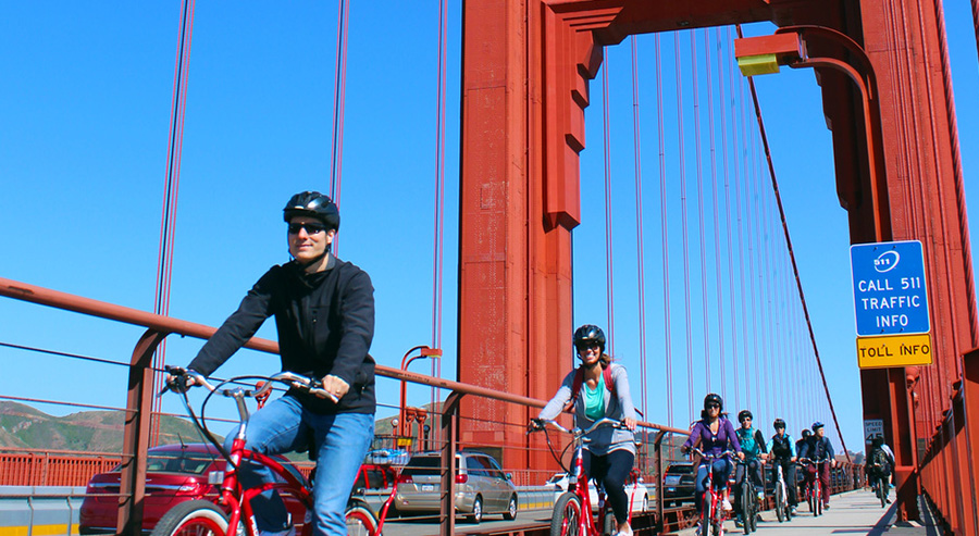 Group Biking Golden Gate Bridge on Self-Guided Bike Tour